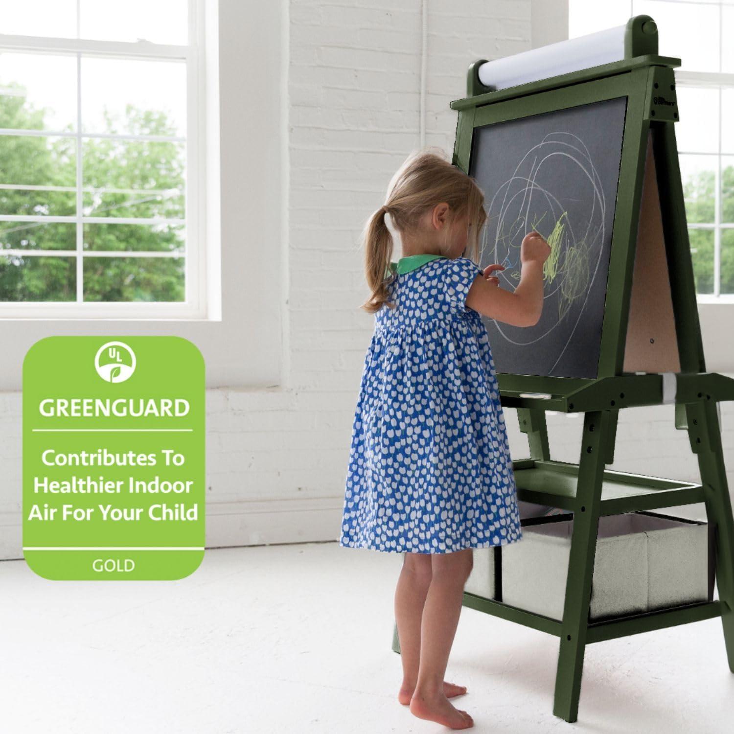 Olive Green Dual-Sided Magnetic Art Easel with Storage Bins