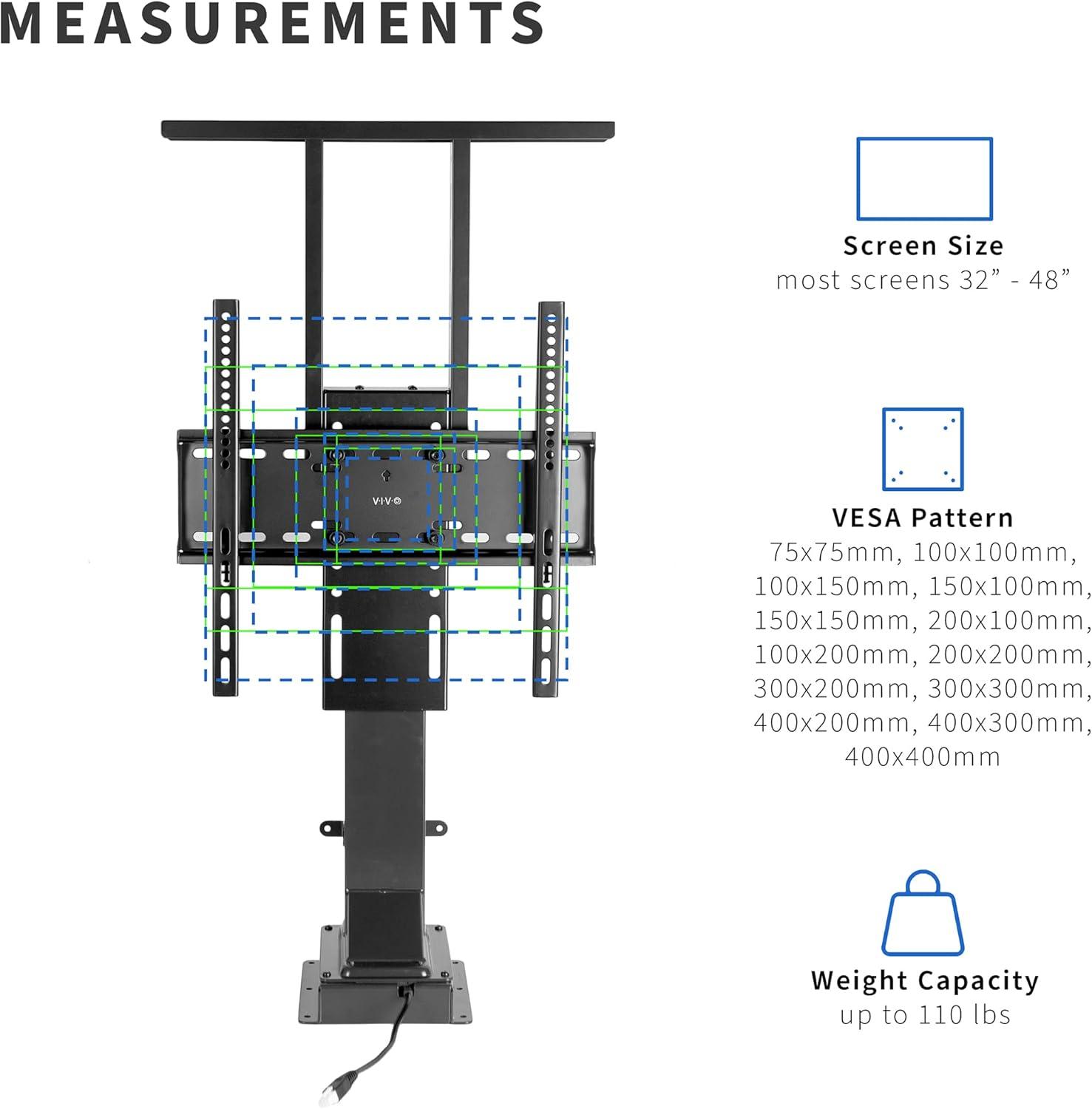 Black Motorized TV Stand with Remote Control for 32-48 inch Screens