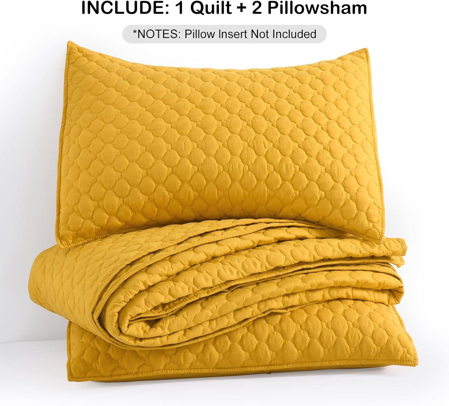 King Size Yellow Microfiber Reversible Quilt Set
