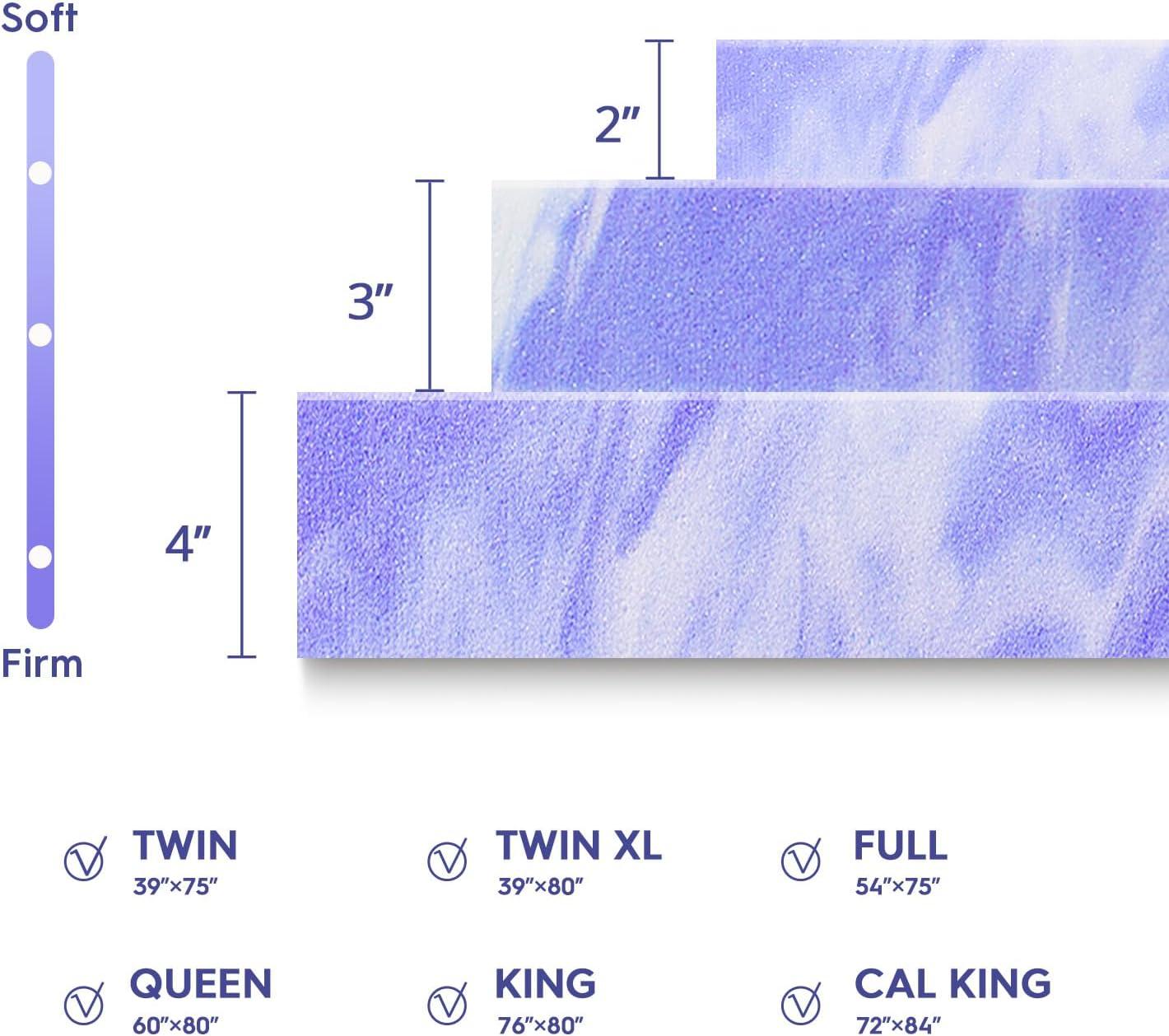 Queen Size Purple Gel Memory Foam Mattress Topper