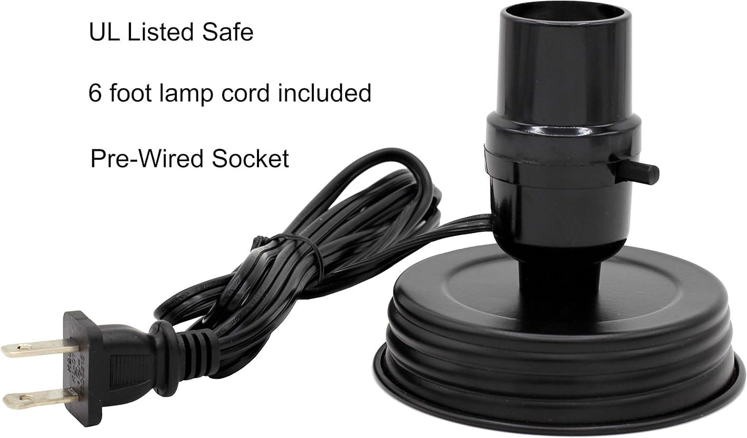 DIY Mason Jar Lamp Making Kit - Black Color Lid & Socket great for Lamp Conversion, Fits Wide Mouth Canning, Fruit, Mason Jars, Pre-Wired and Easy to Use