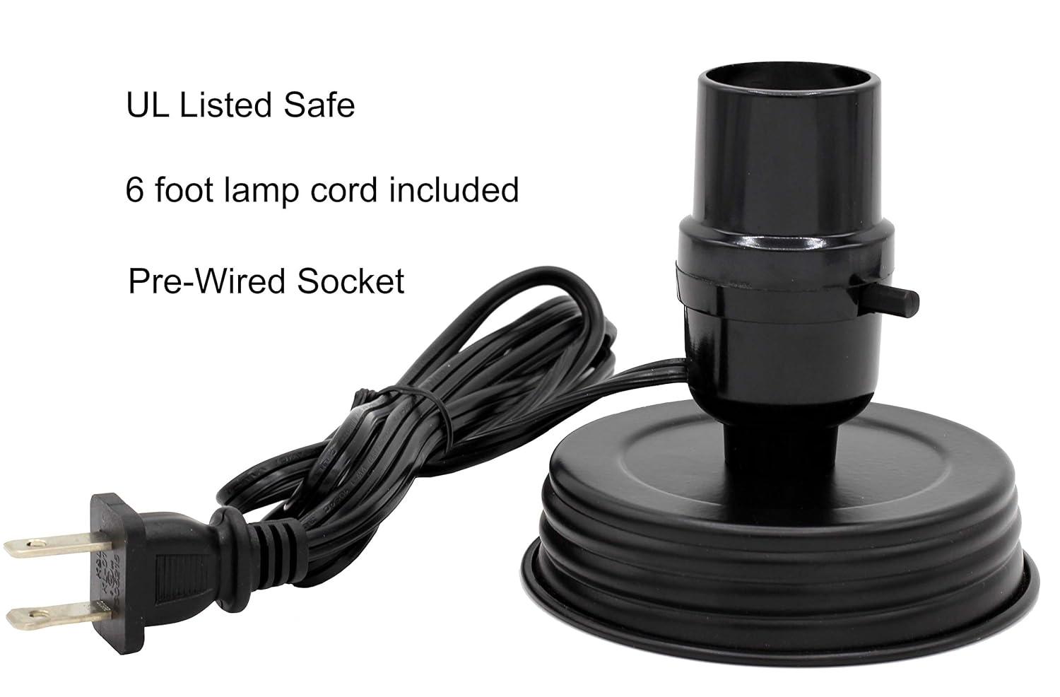 DIY Mason Jar Lamp Making Kit - Black Color Lid & Socket great for Lamp Conversion, Fits Wide Mouth Canning, Fruit, Mason Jars, Pre-Wired and Easy to Use