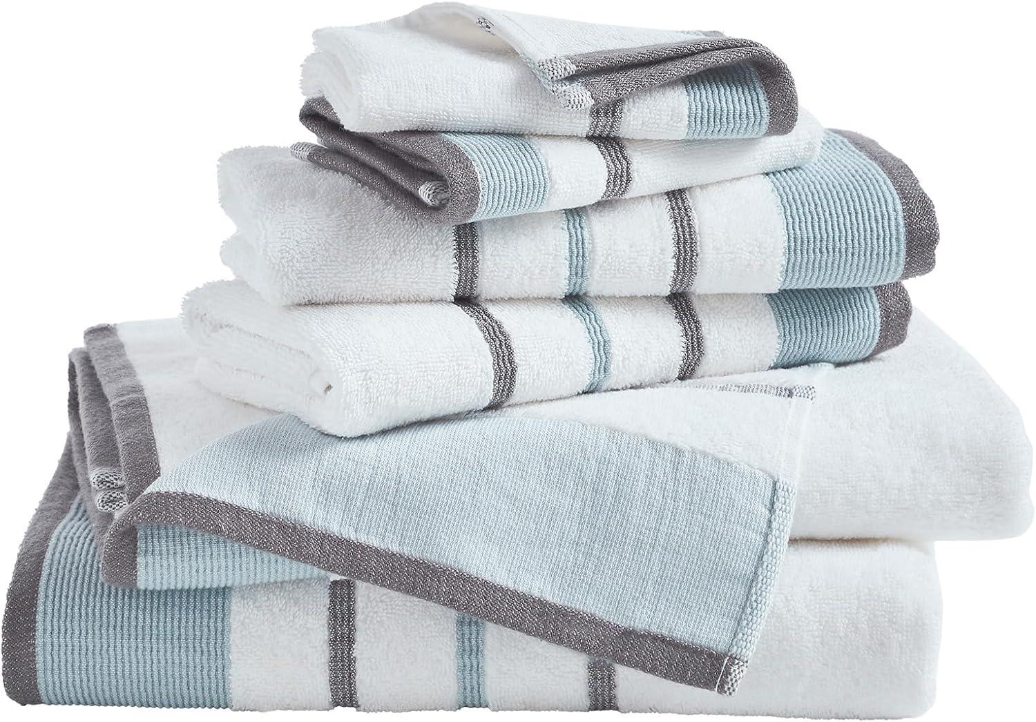Combed Cotton Decorative Quick-Dry Towel Set (6 Piece Set, Eucalyptus / Grey)