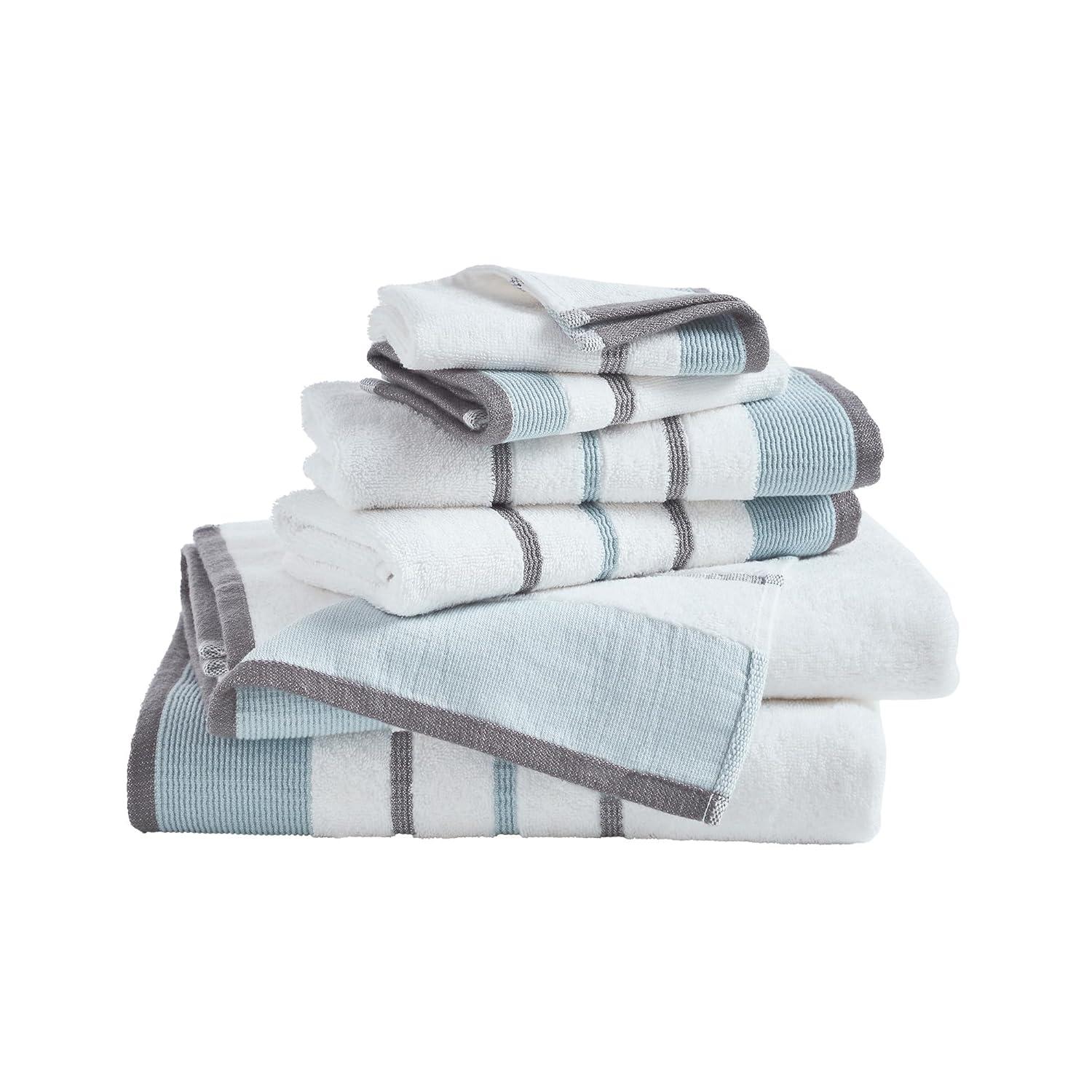 Combed Cotton Decorative Quick-Dry Towel Set (6 Piece Set, Eucalyptus / Grey)