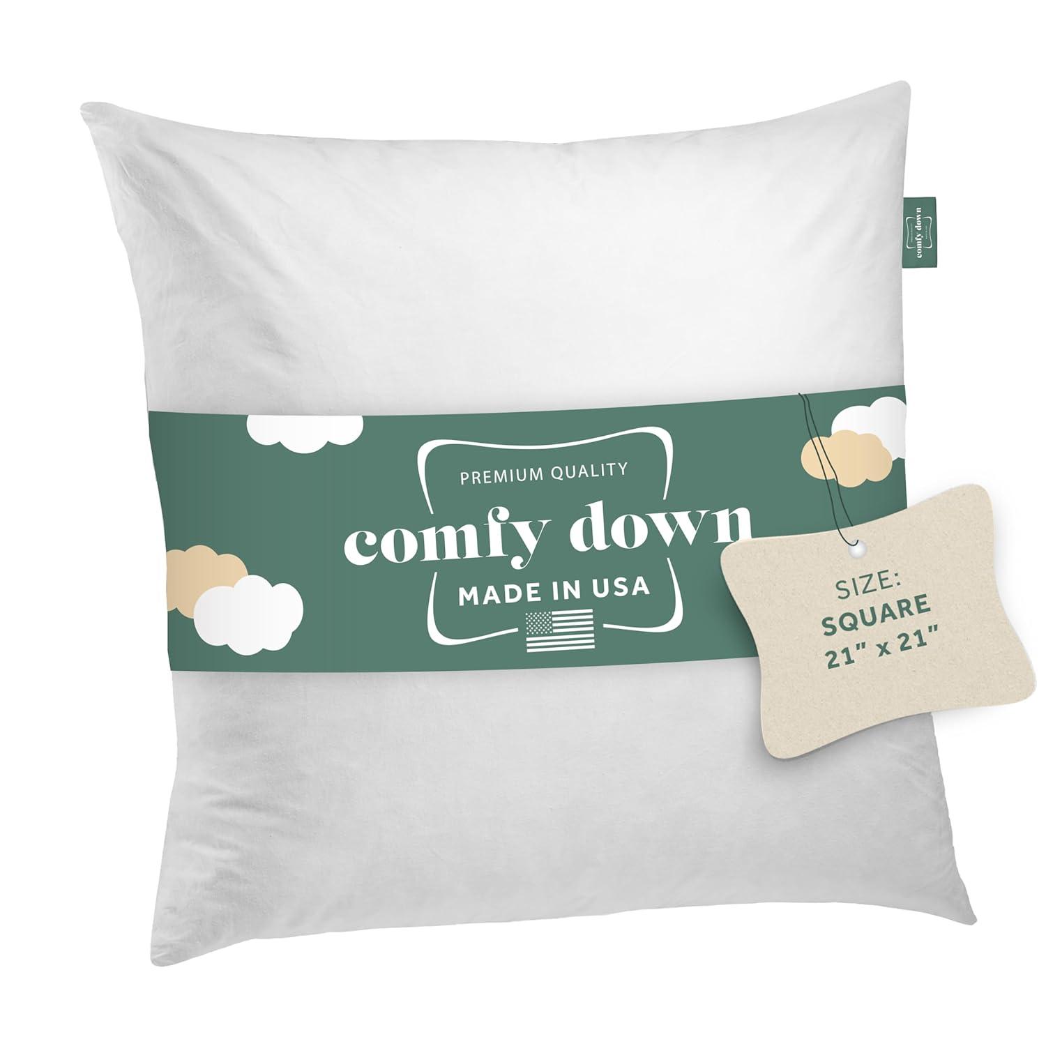 ComfyDown Decorative Throw Pillow Insert Down 100% Cotton Cover 233 Thread Count Square Pillow Insert