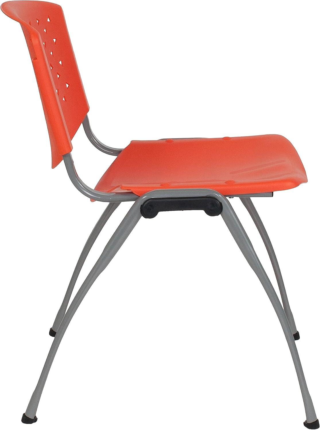 Flash Furniture 5 Pack HERCULES Series 880 lb. Capacity Orange Plastic Stack Chair with Titanium Gray Powder Coated Frame