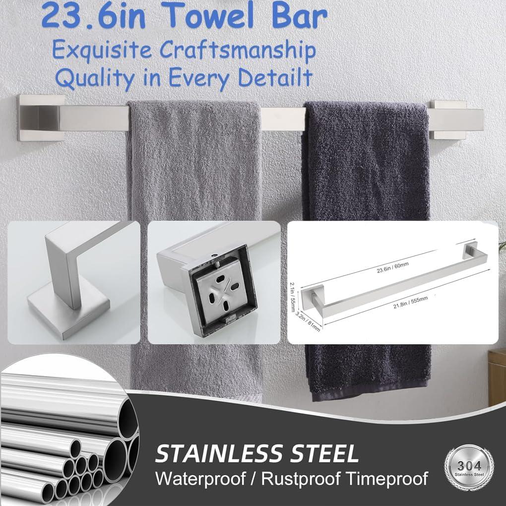 Bathroom Hardware Set 10PCS Brushed Nickel Bathroom Accessories Set SUS304 Towel Bar Set 24 Inch Bathroom Towel Holder Set RUSTPROOF Wall Mount Towel Rack Set (10, Brushed Nickel)