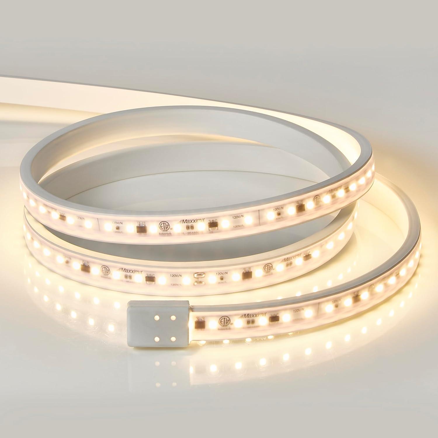 Maxxima 96 in. LED Under Cabinet Strip Light, Hardwired, 3680 Lumens, 3000K Warm White, 120V White Cove Light