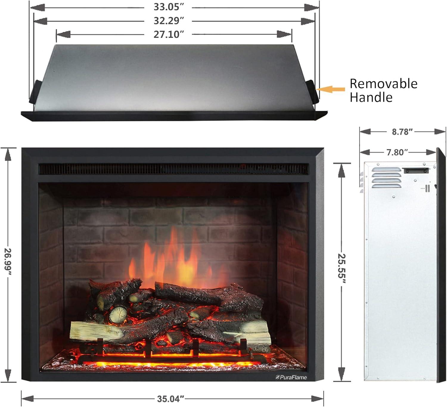 PuraFlame Western 33" EF45D Electric Fireplace Insert, Crackling Sound, Remote, 750/1500W, 55.8 lbs