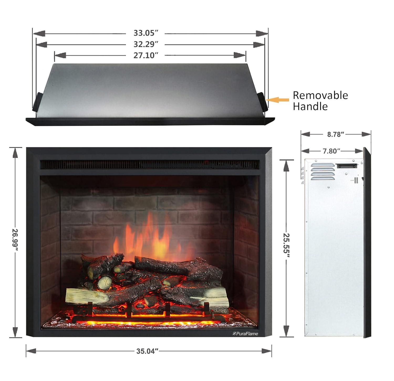 PuraFlame Western 33" EF45D Electric Fireplace Insert, Crackling Sound, Remote, 750/1500W, 55.8 lbs