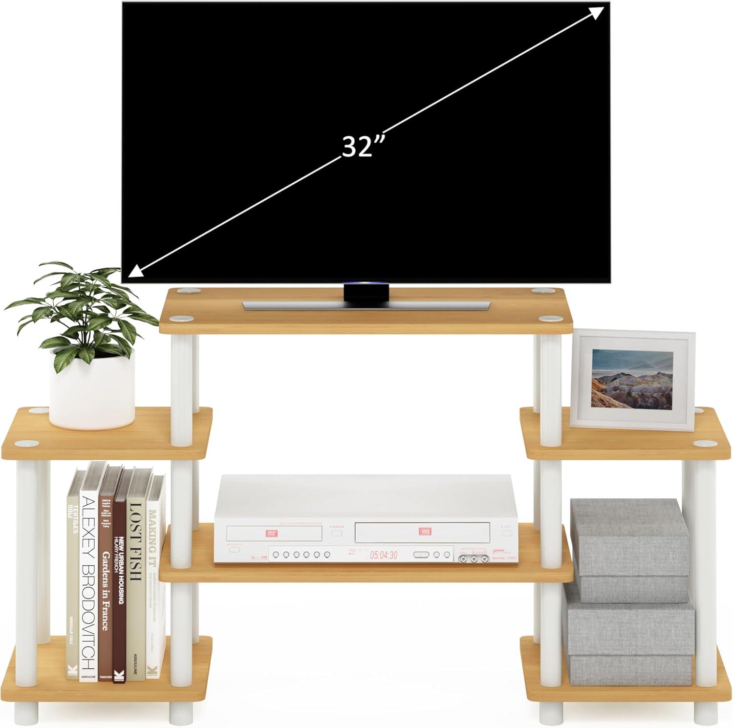 Furinno Simple Design TV Stand for TV's up to 30" Media Center Console Table w/ Open Reversible Shelf No Tools Entertainment Center,Beech/White