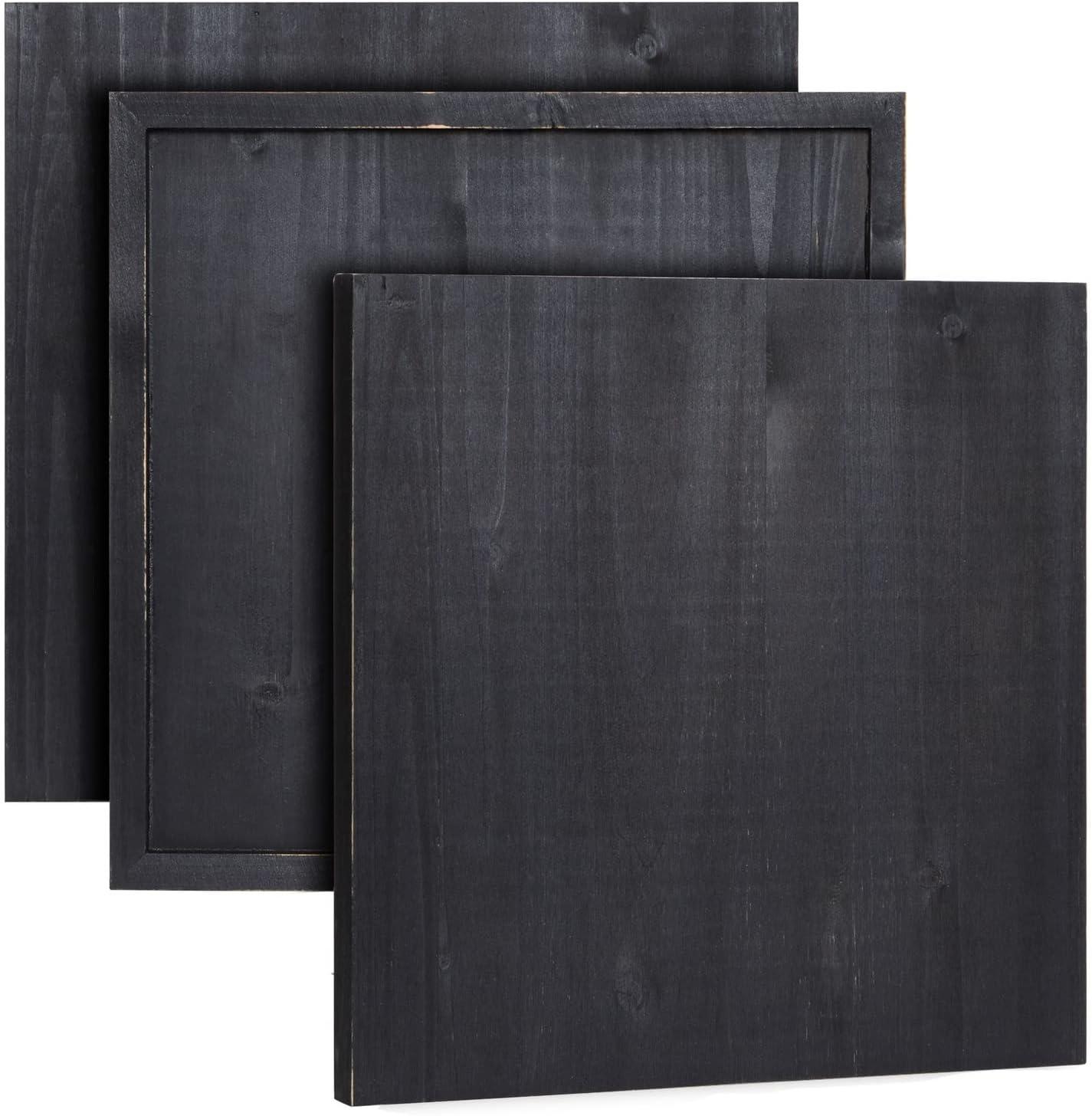 Bright Creations 3 Pack Unfinished Wood Plaque for Crafts with Hardware Included for DIY Signs, Paintings, Black, 12x12 In