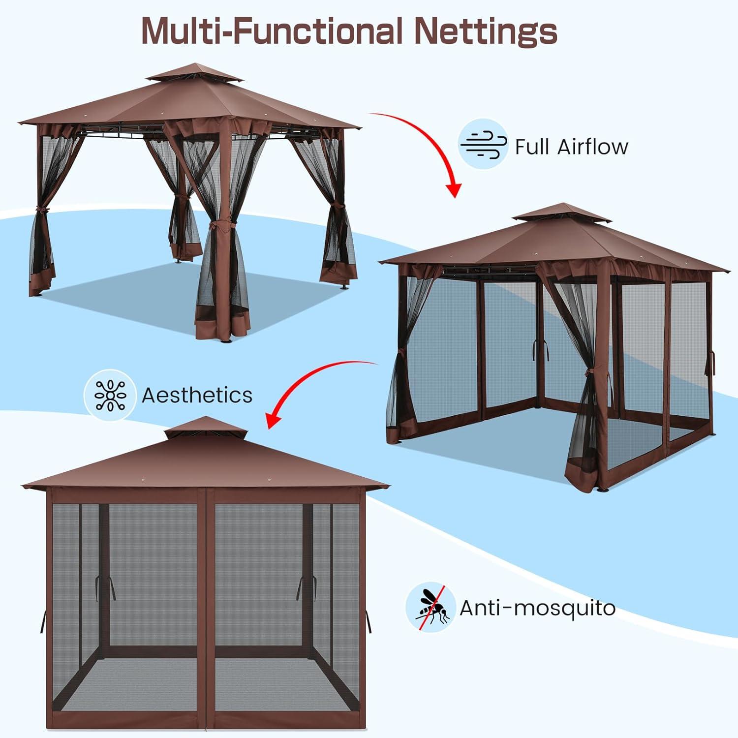 COBIZI 12X20 Heavy Duty Gazebo Outdoor Gazebo with Mosquito Netting and Curtains, Canopy Tent Deck Gazebo with Double-Arc Roof Ventiation and Metal Steel Frame Suitable for Lawn, Backyard, Patio,Gray