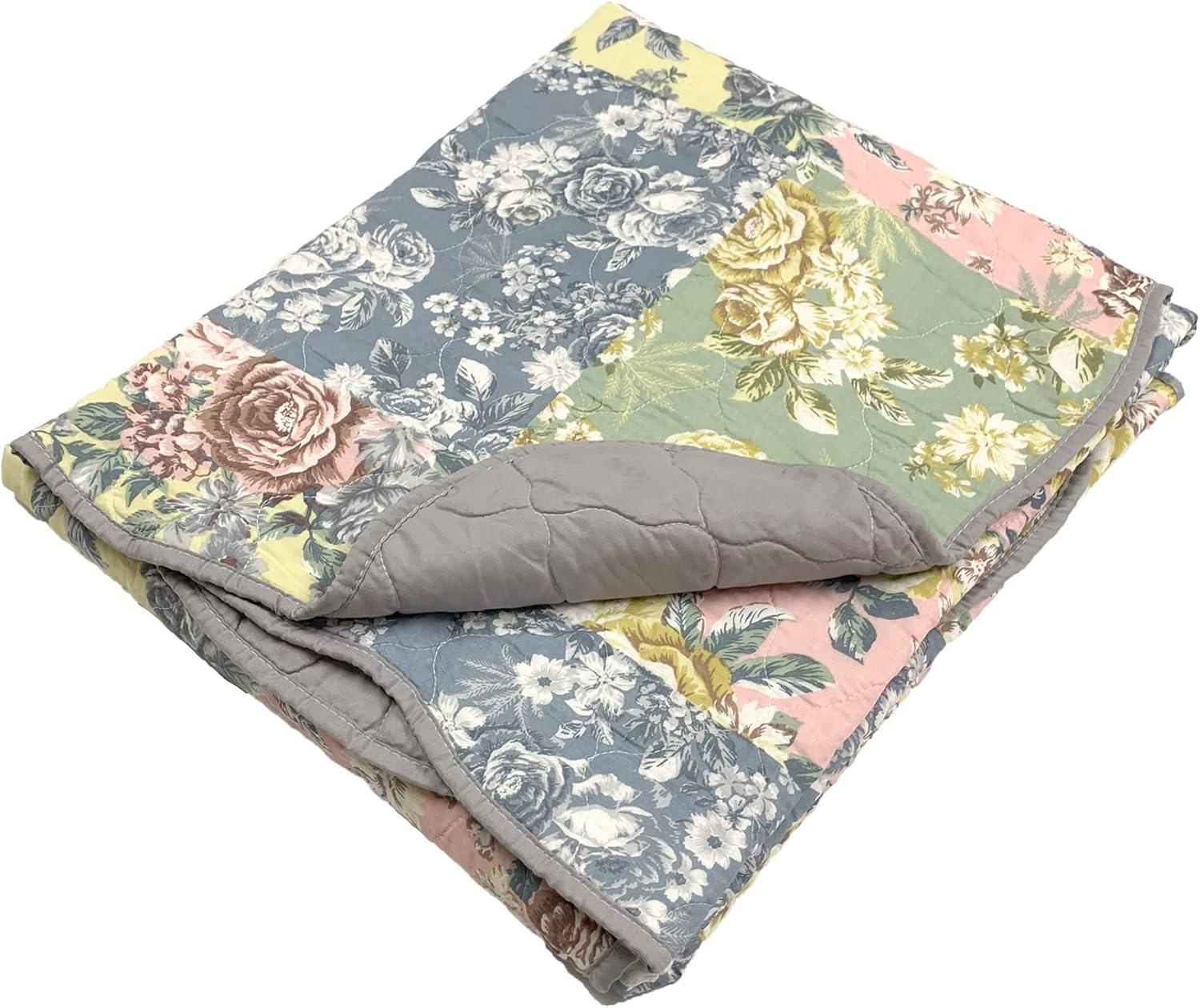 Emma Patchwork Floral Print Quilted Throw Blanket 50" x 60" Gray by Greenland Home Fashion