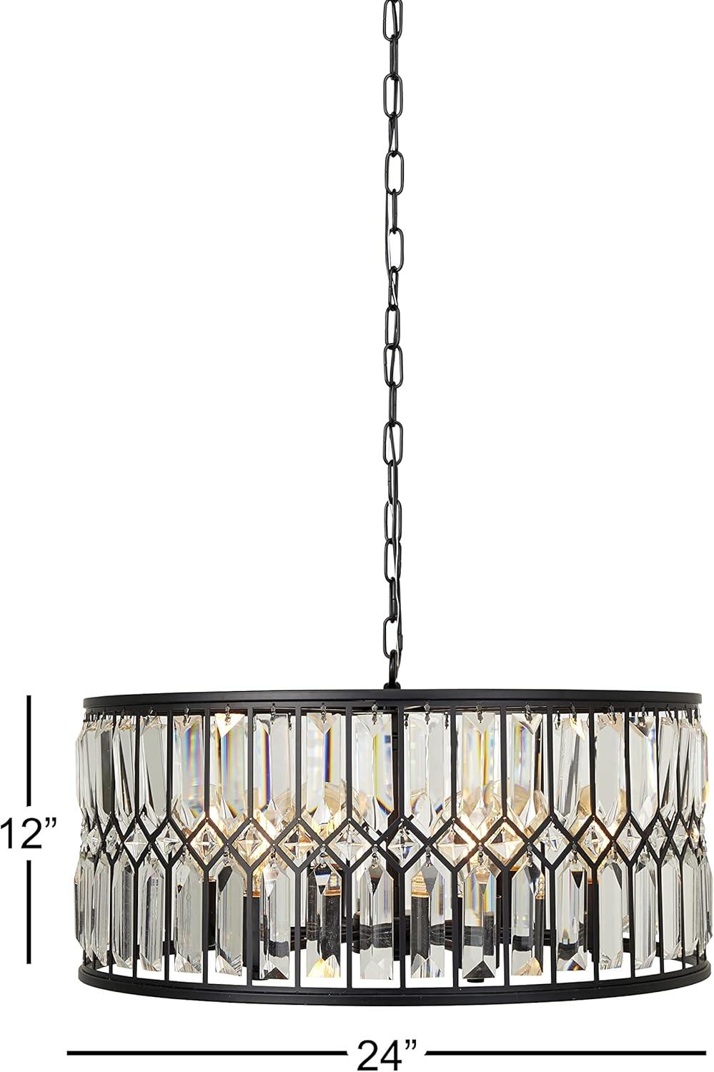 DecMode 24" x 13" Black Metal Crystal Embellished 6 Light Chandelier with Link Style Chain, 1-Piece