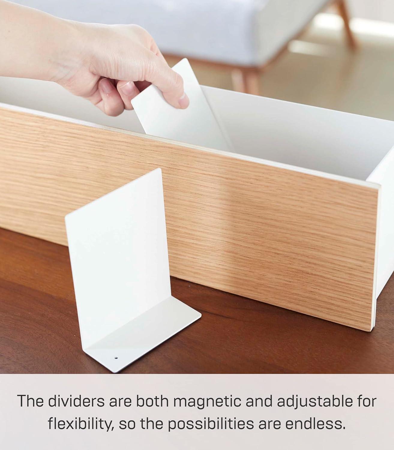 White Wood Desk Organizer with Adjustable Dividers