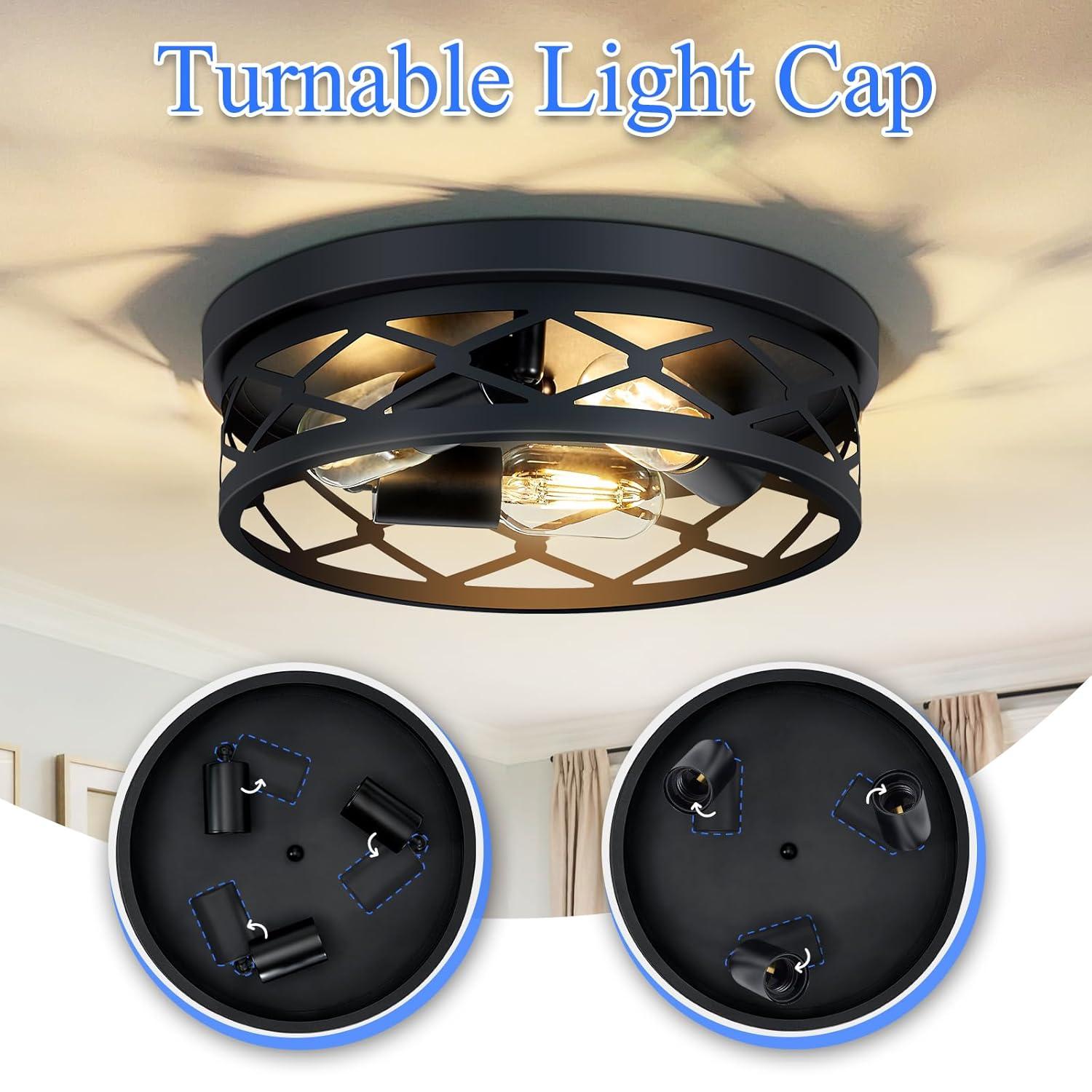 2 Pack Flush Mount Ceiling Light Fixture, Black, for Hallway, Kitchen, Farmhouse, Bedroom (13 x 13 x 3.93 inches, 2400 lumens, Dimmable, 2 Count)