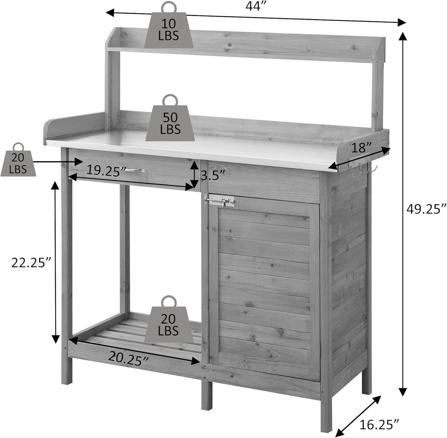 Convenience Concepts Deluxe Potting Bench with Cabinet- Natural Fir Wood Finish