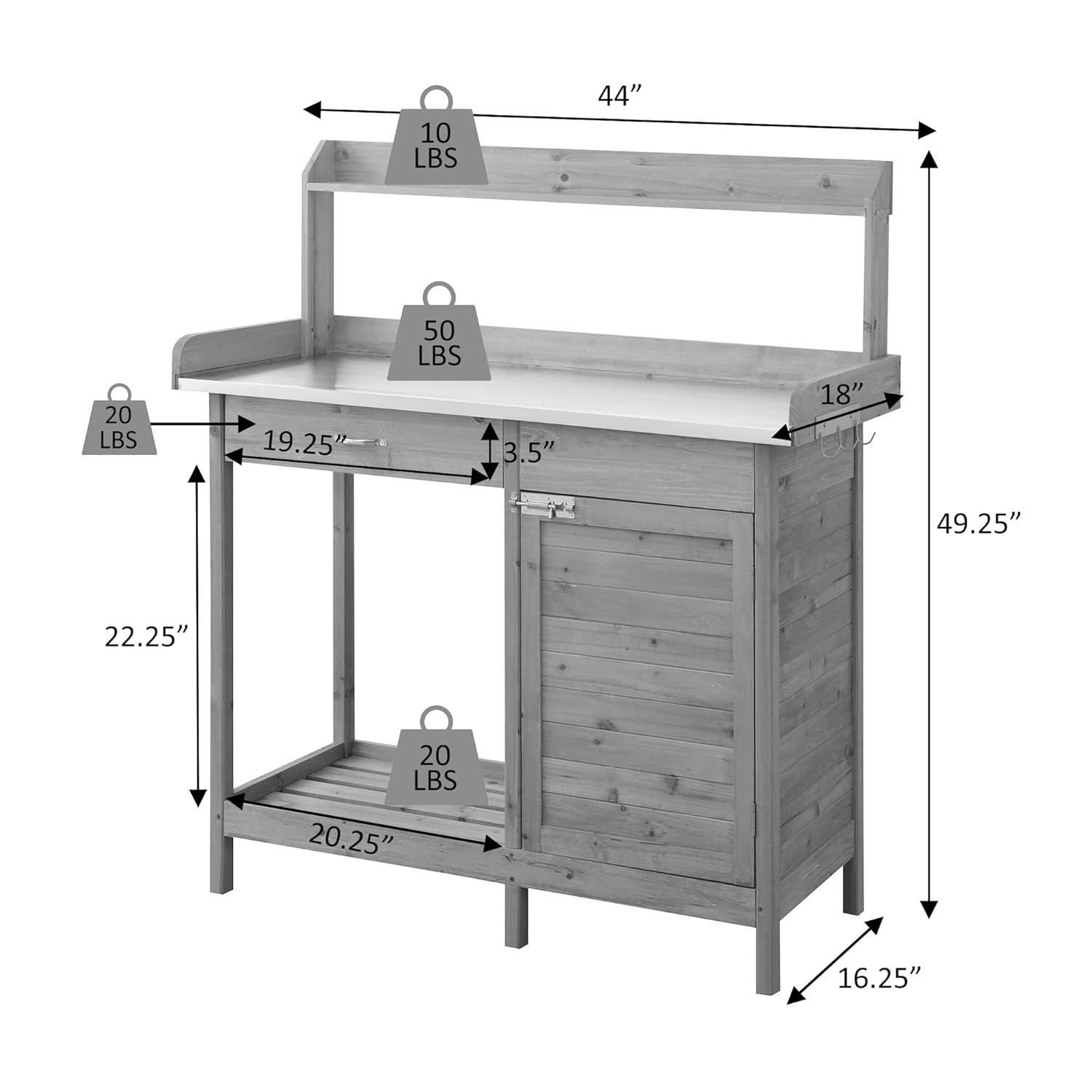 Convenience Concepts Deluxe Potting Bench with Cabinet- Natural Fir Wood Finish