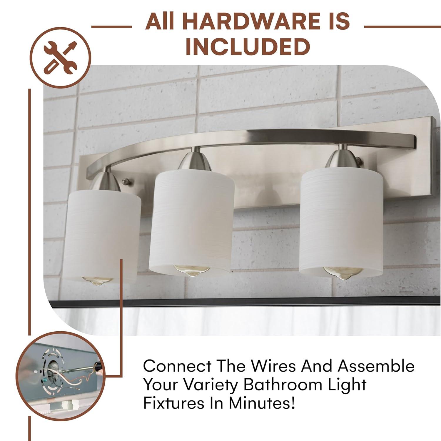 Dorence Bathroom Vanity Light Bar - Modern Glass Shade, Brushed Nickel Finish, 3 Lights, E26 100W LED - Ideal Bathroom Lights Fixtures for Over Mirror and Vanity