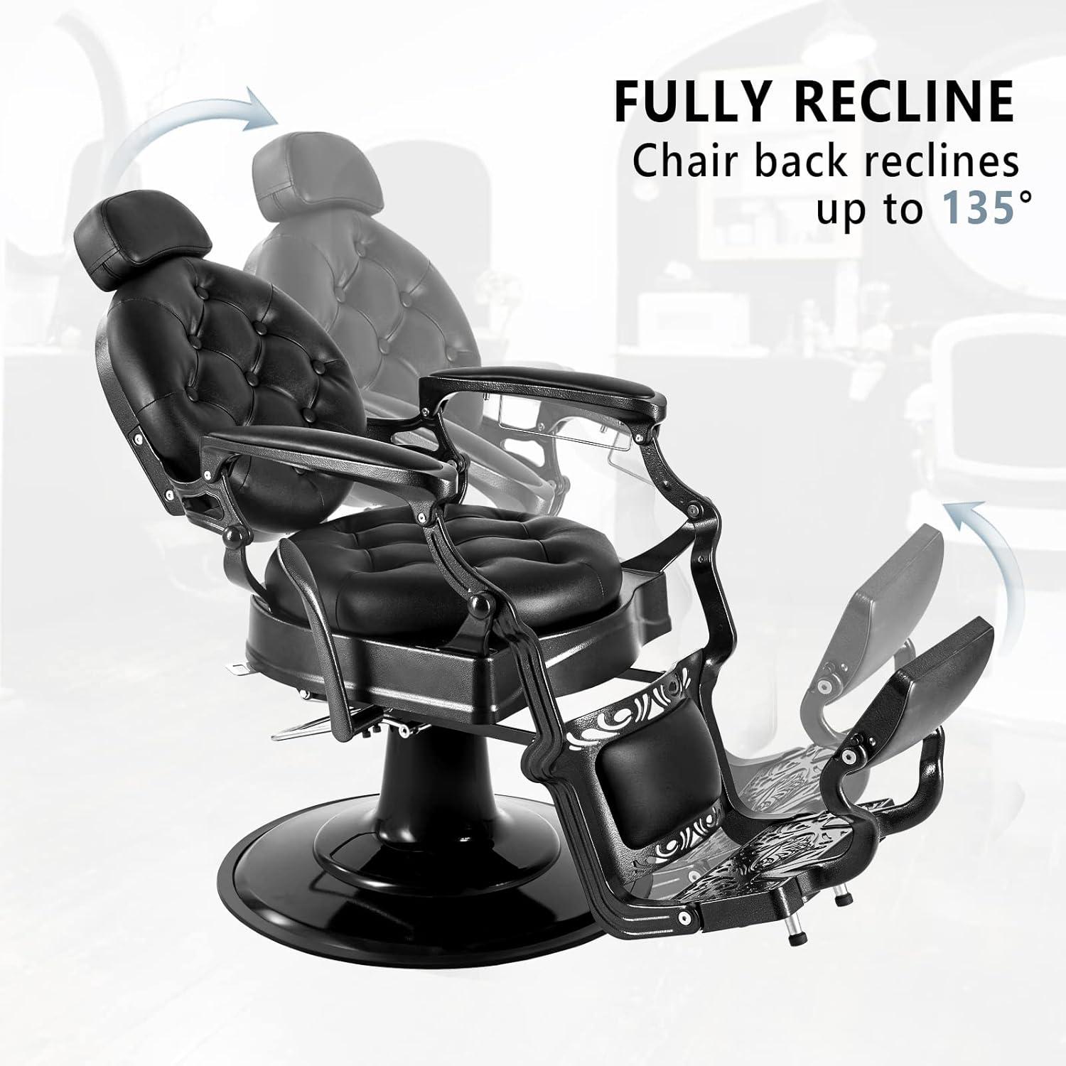 OmySalon Vintage Barber Chair All Purpose Heavy Duty, Hydraulic Recline Salon Beauty Styling Chair Retro, 360 Degree Swivel for Hair Stylist Tattoo