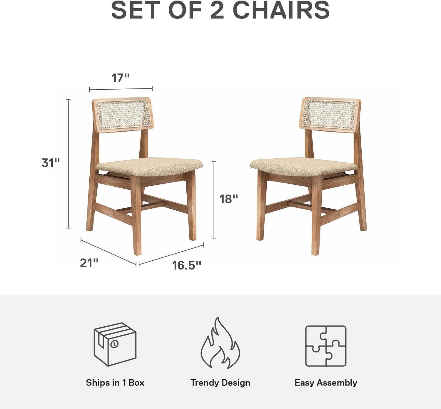 DHP Eleni Cane Dining Chairs, Set of 2, Cream/Seadrift