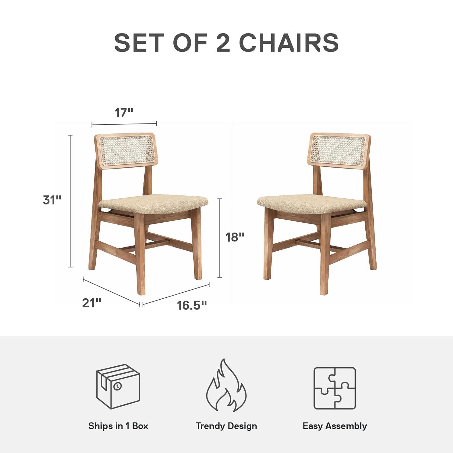 DHP Eleni Cane Dining Chairs, Set of 2, Cream/Seadrift