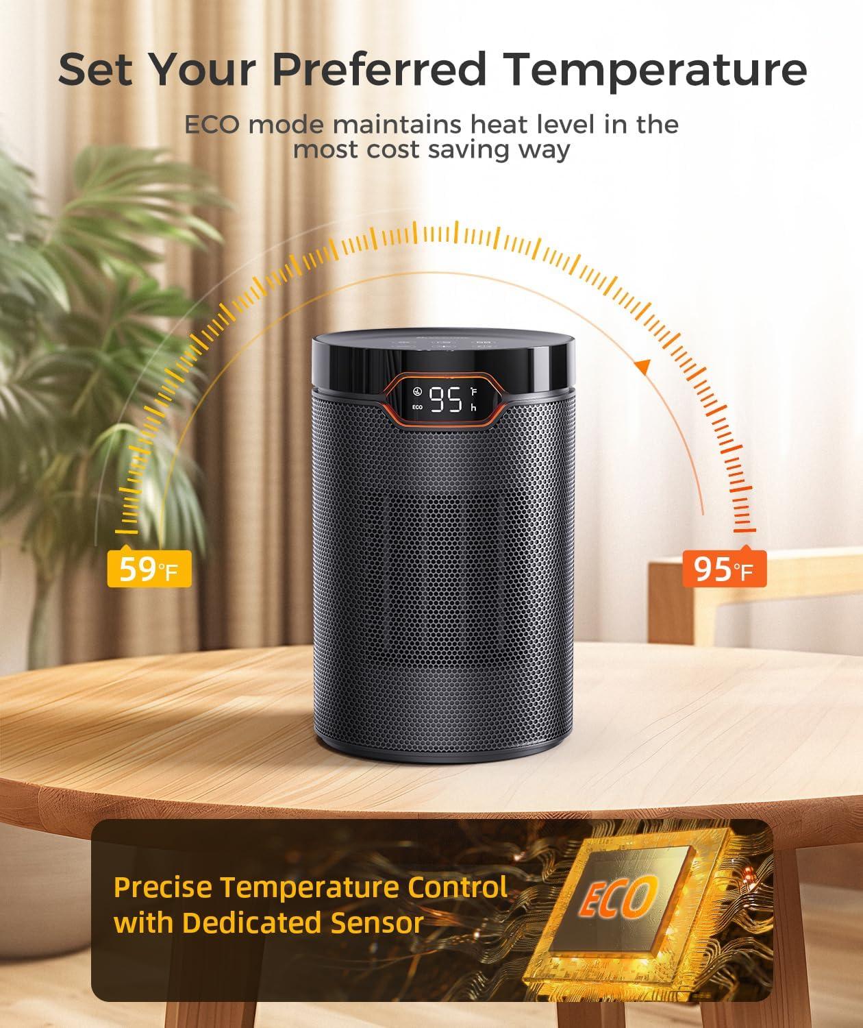 Black Ceramic Electric Tower Heater with Thermostat and Timer