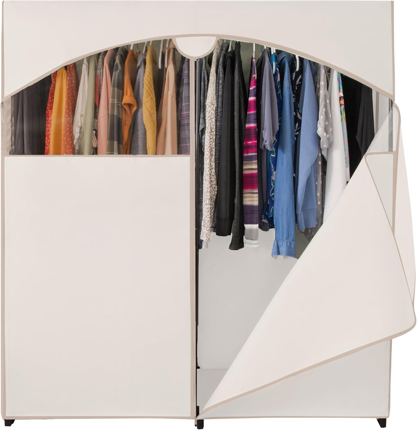Hold N' Storage - Portable Wardrobe Closet with Metal Hanging Rod - White