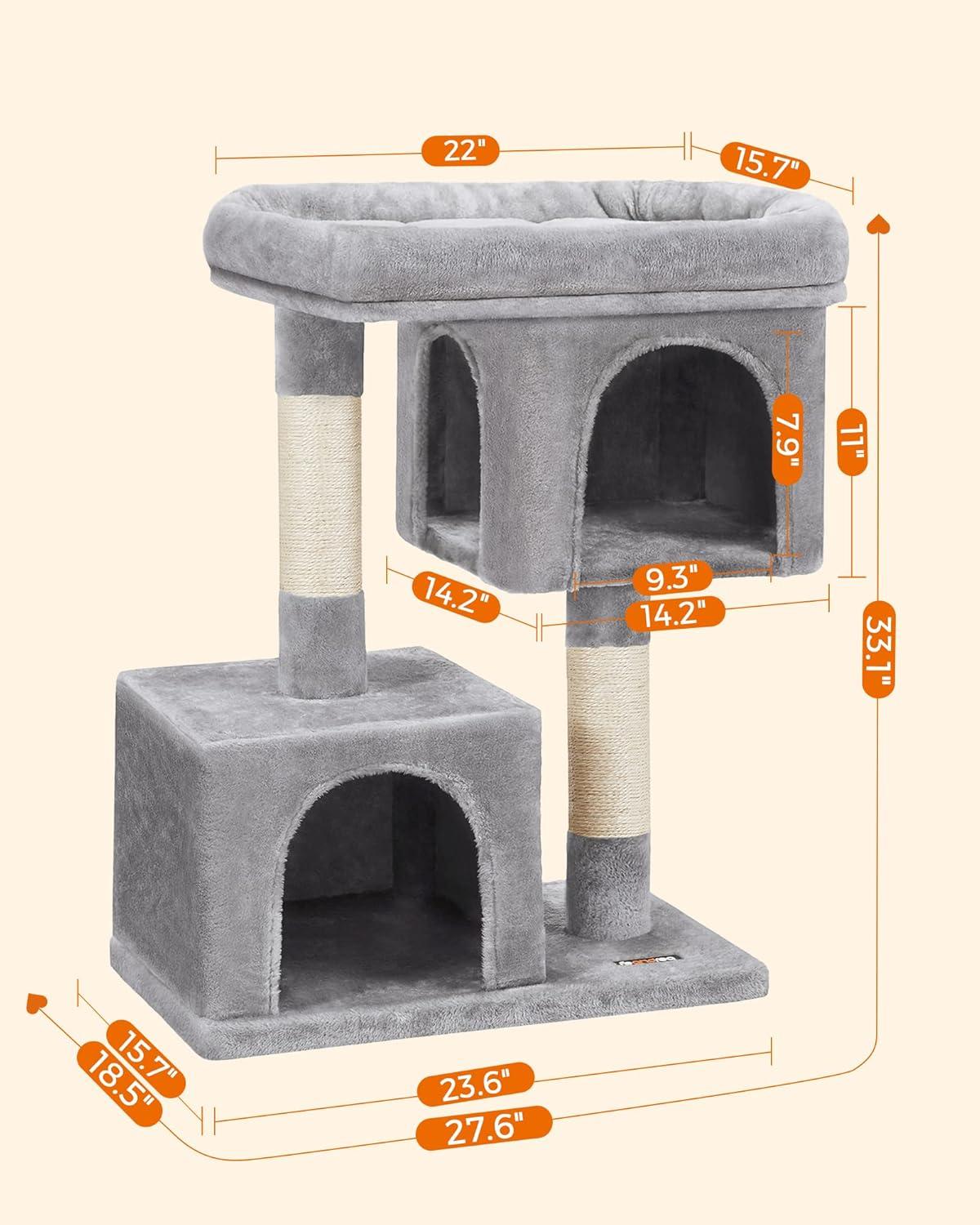 Feandrea Light Gray Large Cat Tree with Sisal Scratching Posts