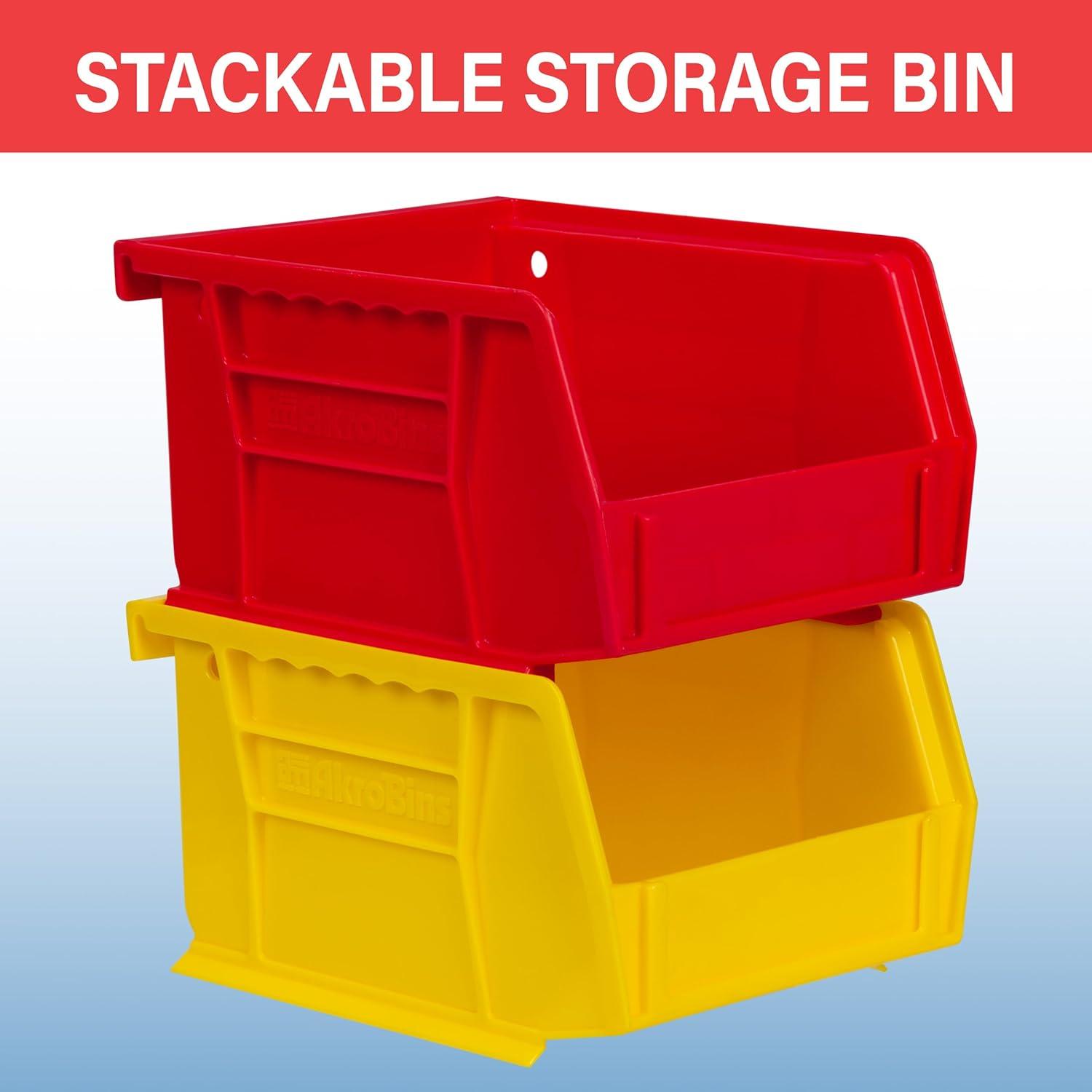 Akro-Mils Stackable Storage Bins, AkroBins 30210 Stacking Organizer, 5"x4"x3", Red, 6-Pack