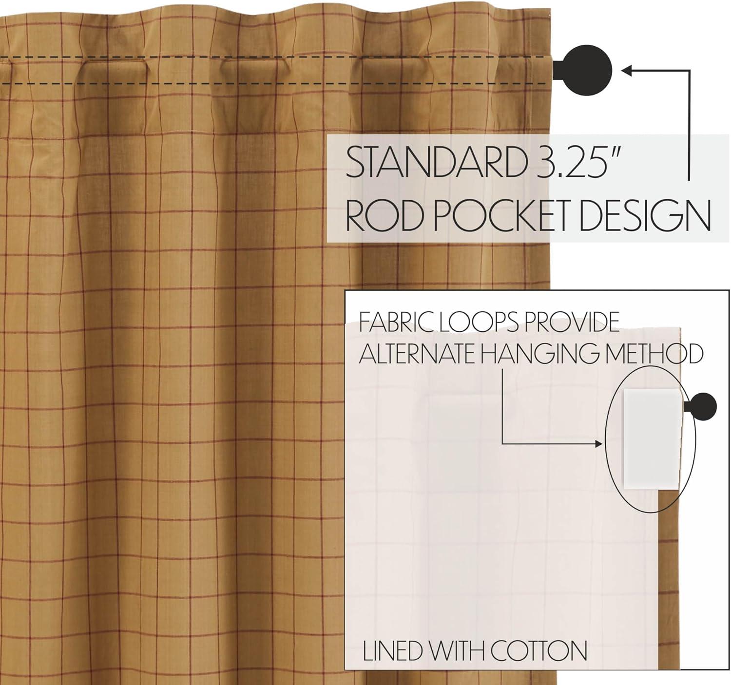 Connell Tan and Burgundy Cotton Rod Pocket Valance