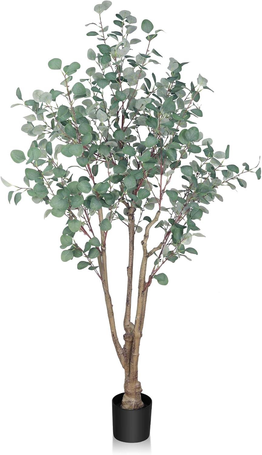 Yeshouse 6FT Artificial Eucalyptus Tree with Real Trunk and Lifelike Leaves, Faux Eucalyptus Plants for Home Decor Indoor