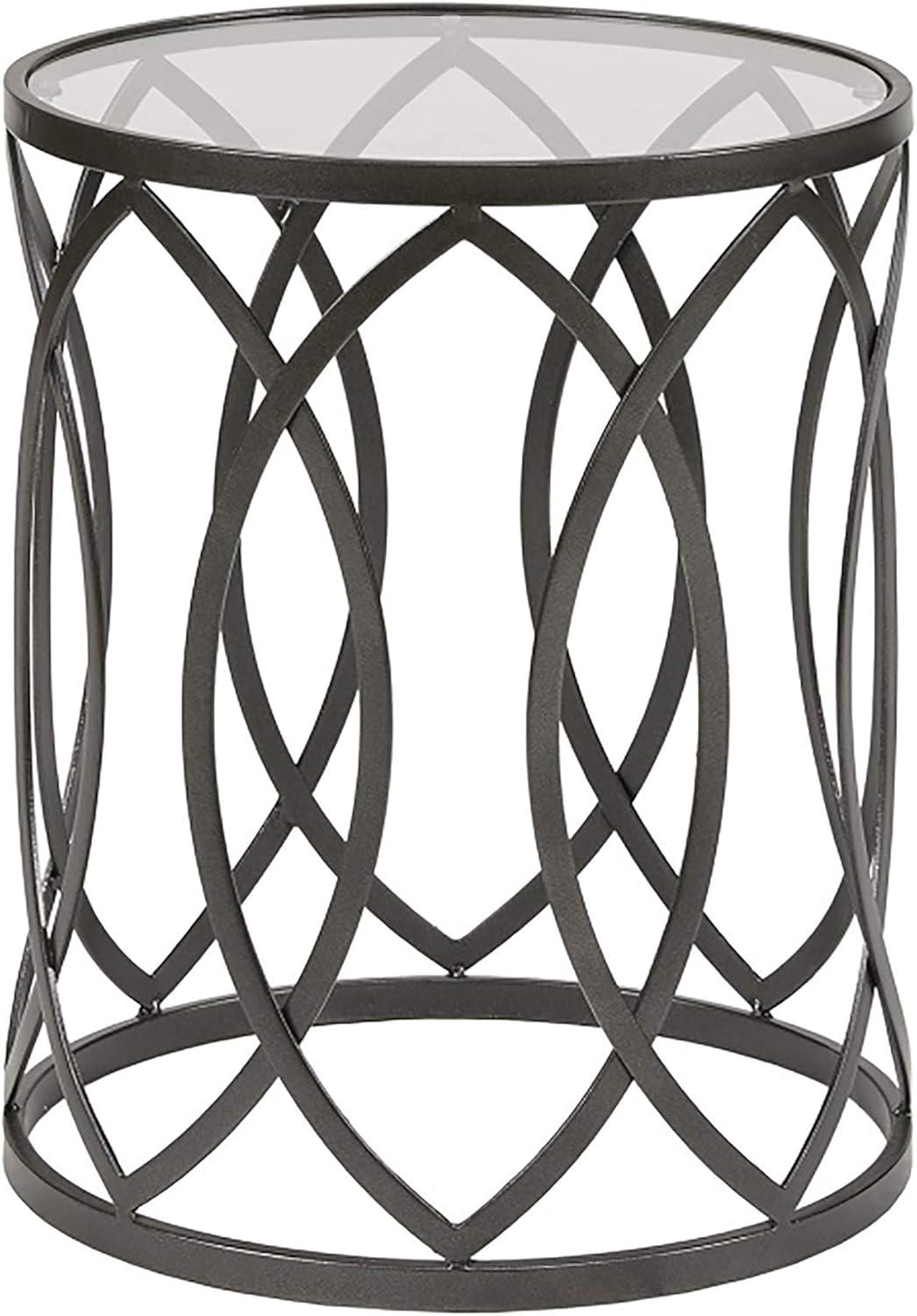 Gaige Metal Eyelet Accent Table - Pewter: Modern Round End, Tempered Glass Top, No Assembly Required