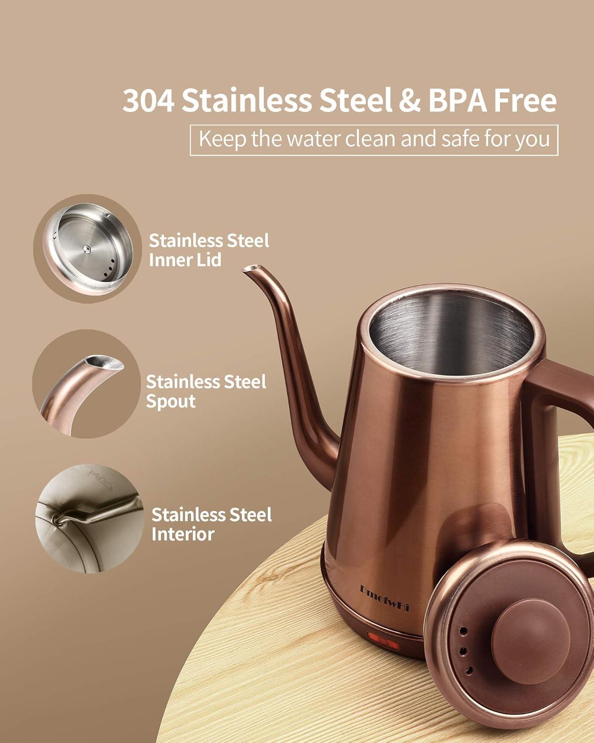 Copper Stainless Steel Gooseneck Electric Kettle with Auto Shutoff