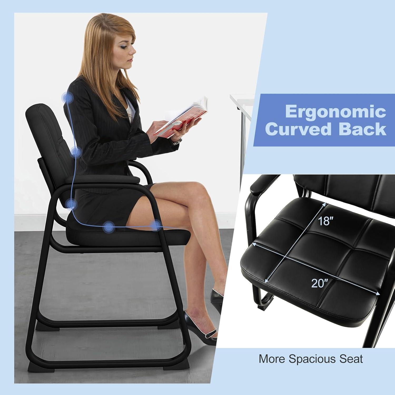 Costway Waiting Room Chair Set of 2/4 Upholstered Guest Conference Chair with Armrest Black