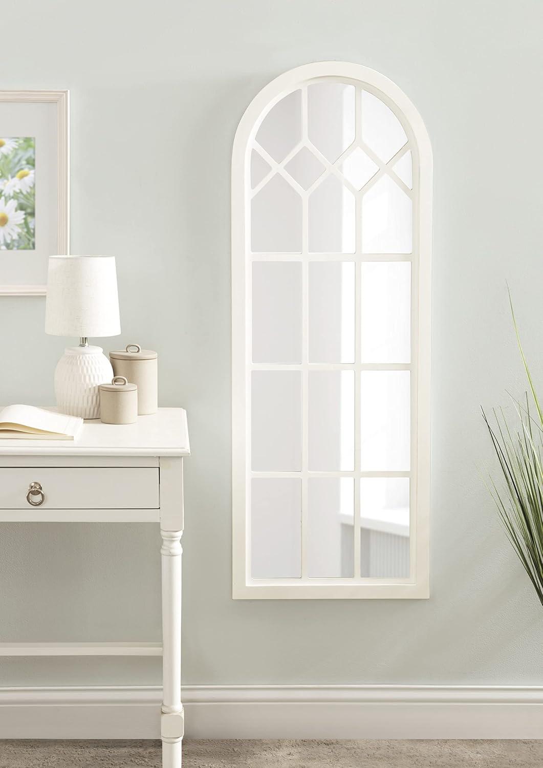 Gilcrest Arch White Wood Windowpane Mirror, 18x47