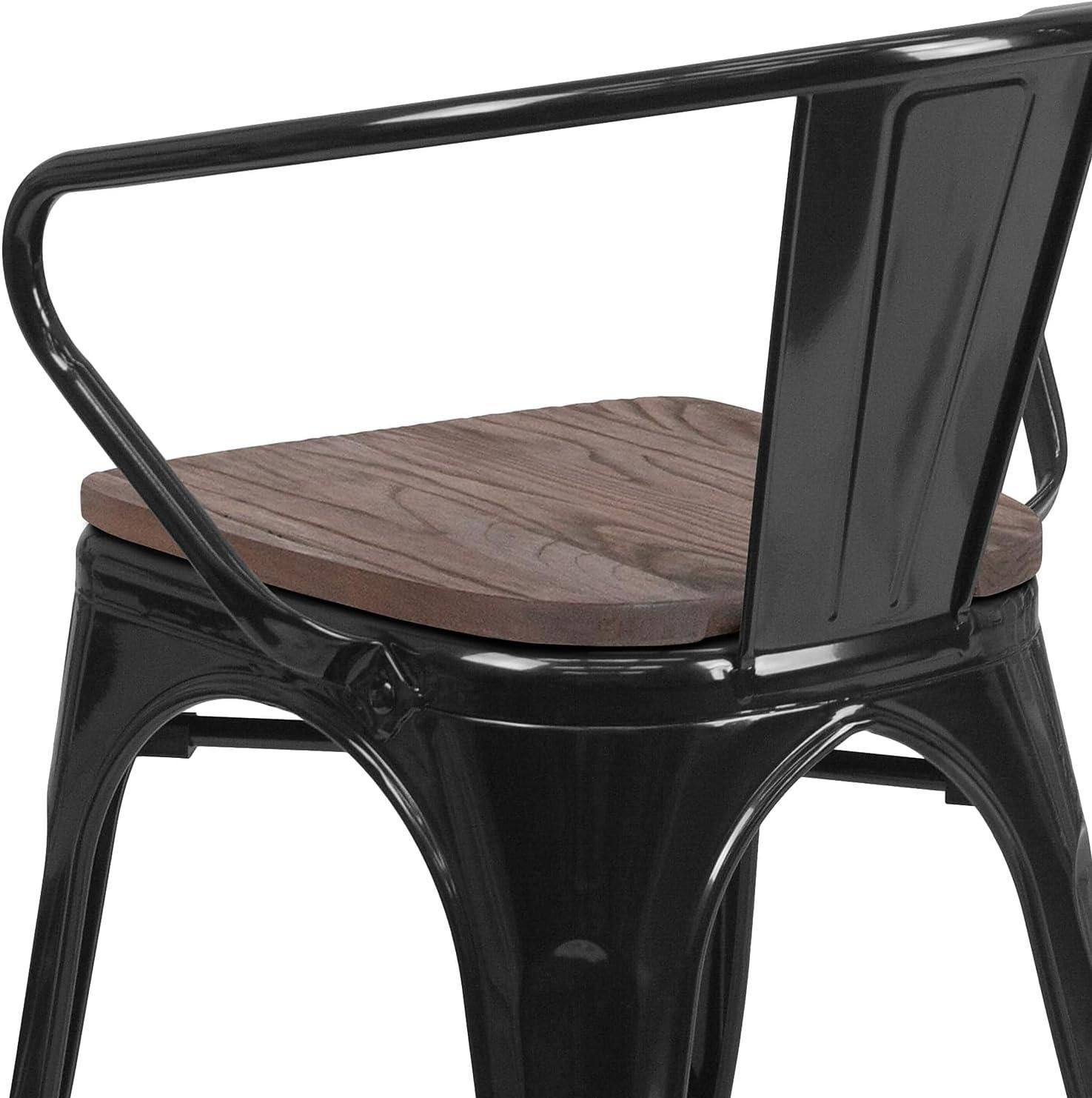 Flash Furniture 4 Pk. Black Metal Chair with Wood Seat and Arms