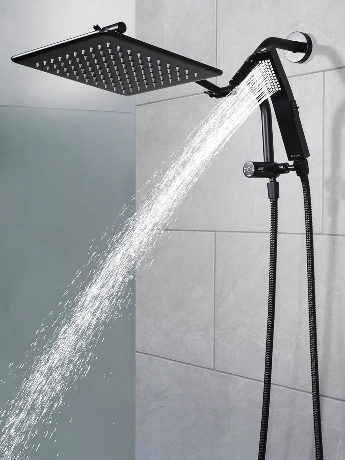 Matte Black Adjustable Rainfall Shower Head with Handheld Spray