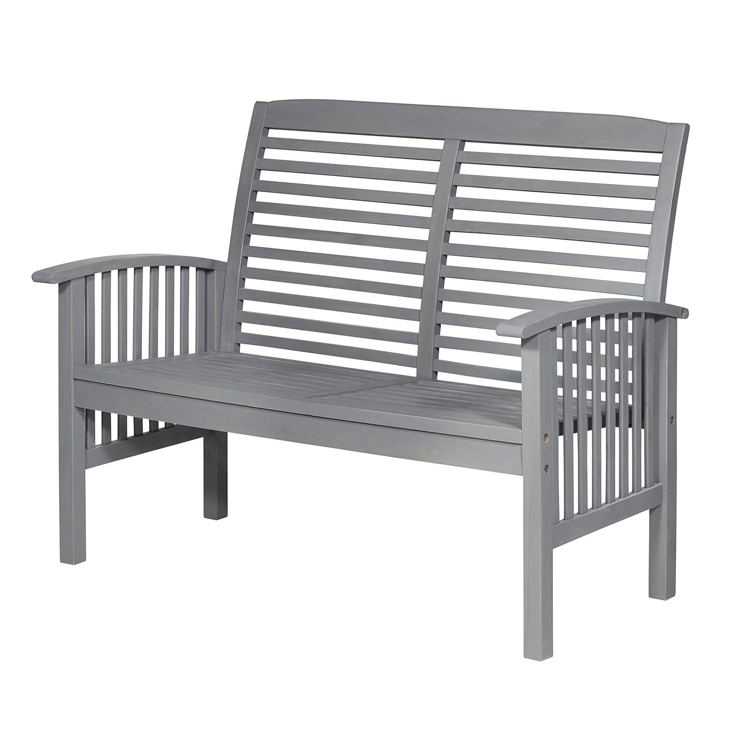 Walker Edison Rendezvous Modern Solid Acacia Wood Patio Loveseat with Cushions, 47 Inch, Grey Wash