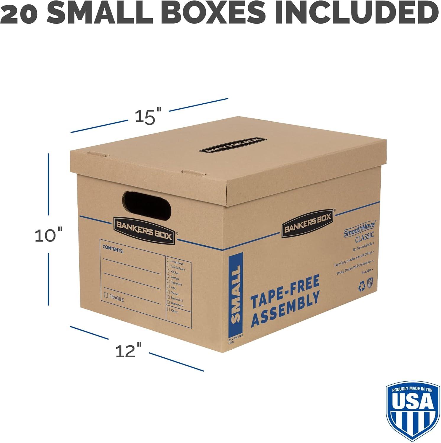 Bankers Box SmoothMove Classic Moving/Storage Boxes, Half Slotted Container (HSC), Small, 12" x 15" x 10", Brown/Blue, 20/Carton