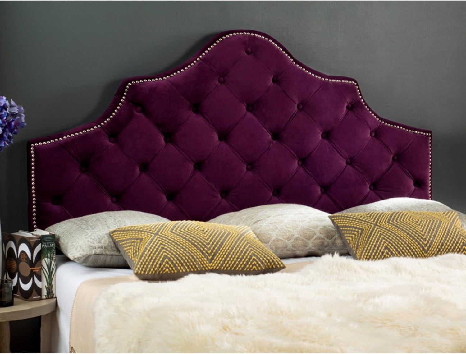 SAFAVIEH Arebelle Rustic Glam Tufted Headboard with Nail Heads, King, Chocolate