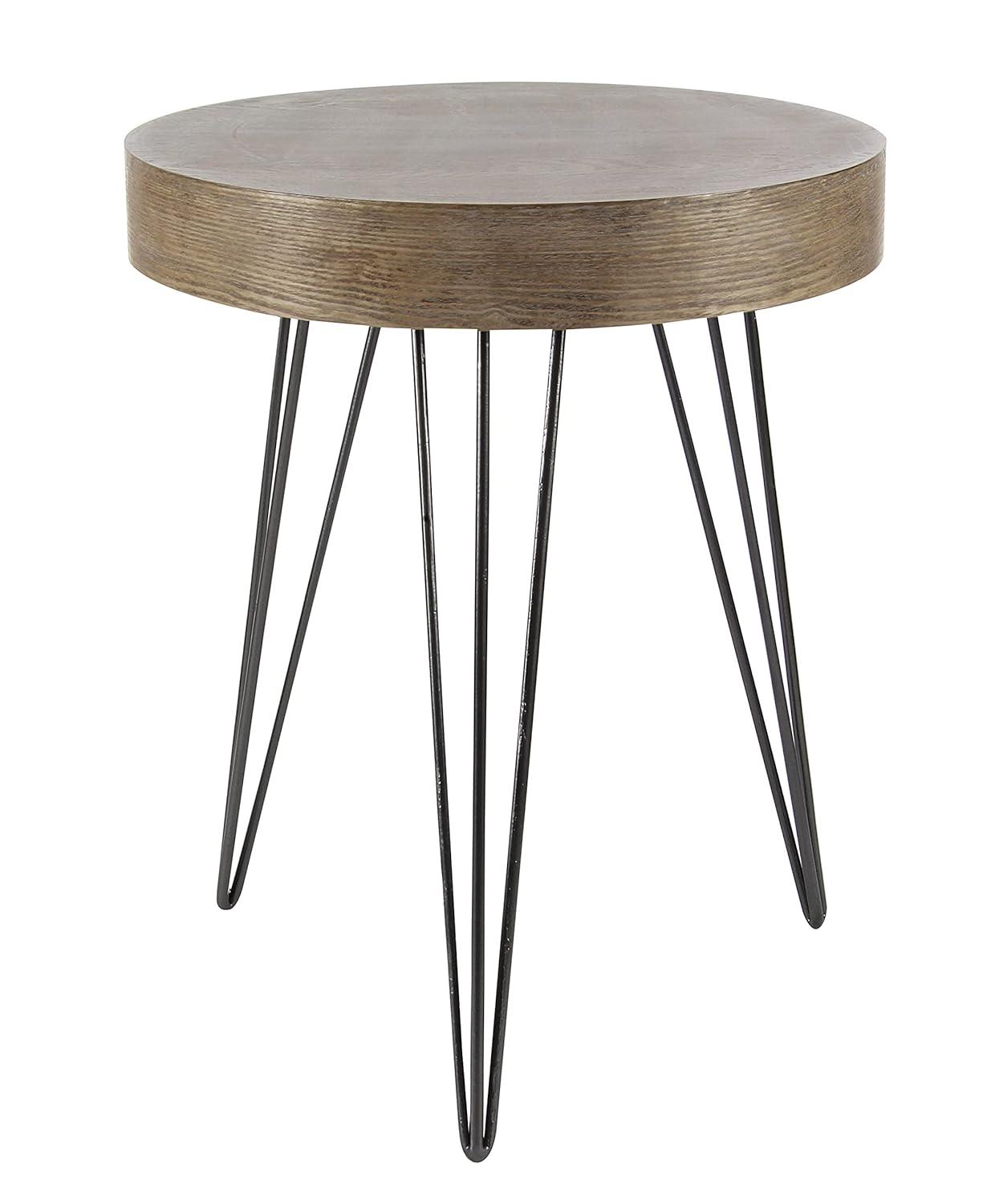 Union Rustic Villalpando Wooden Side End Brown Accent Table with Black Metal Hairpin Legs