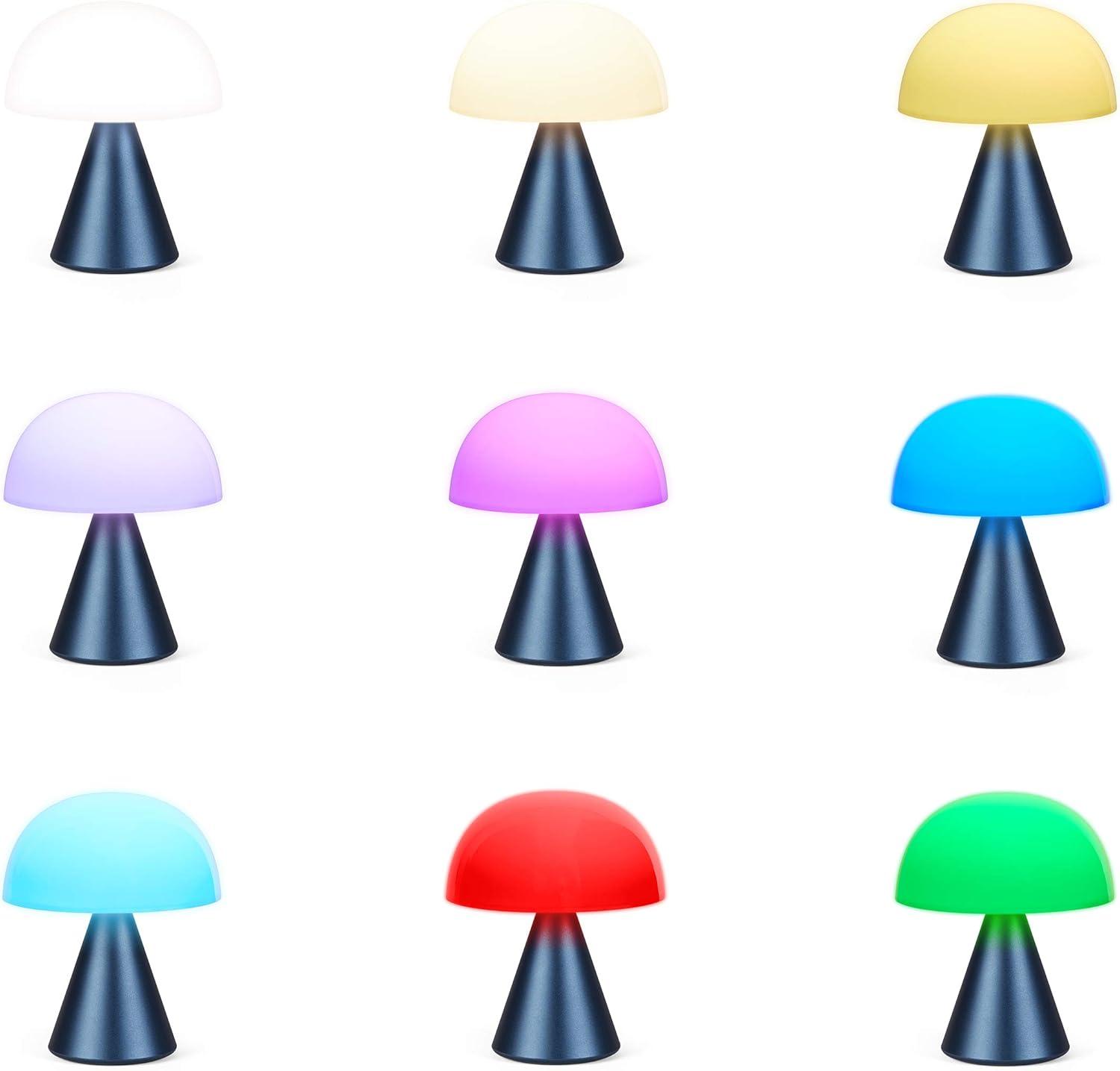 Lexon Mina M Mushroom Lamp - Portable Bedside Light for Bedrooms, Kids & Nursery - 9 LED Color Rechargeable Table Lamp with 24h Light & Dimmer, Medium - Dark Blue