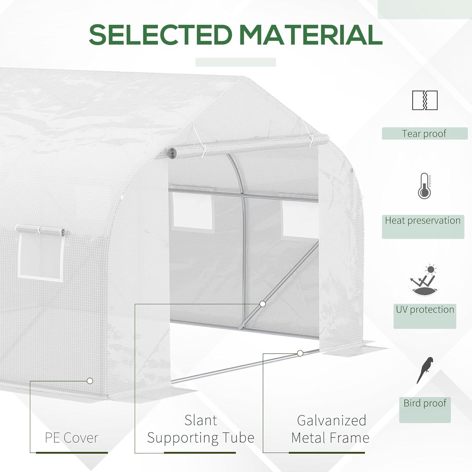 11.5' x 10' x 6.5' Outdoor Walk-in Greenhouse, Tunnel Green House with Roll-up Windows, White