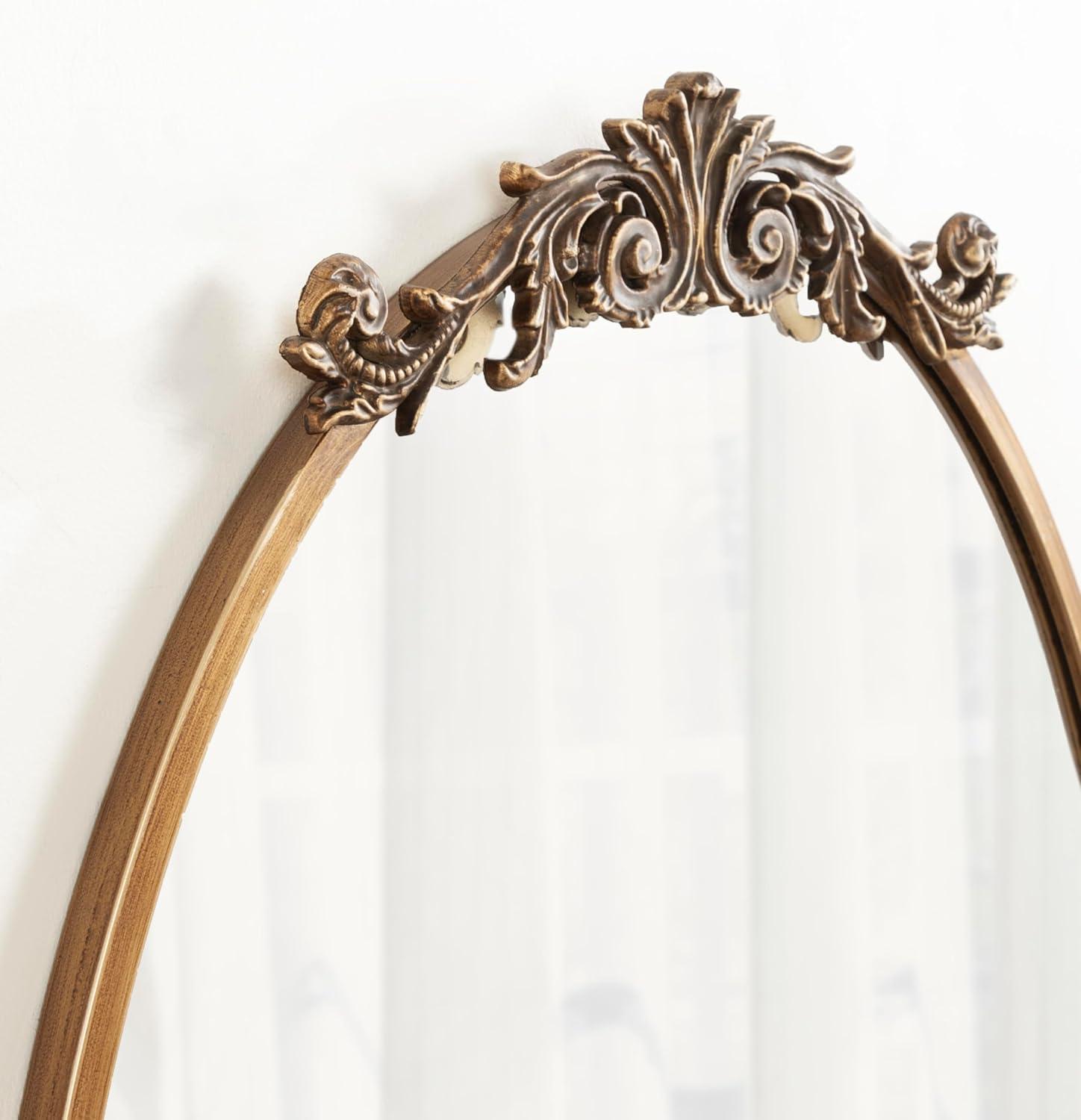 Kate & Laurel All Things Decor 24"x36" Arendahl Traditional Vertical Oval Wall Mirror Antique Gold: Ornate, No Assembly Required