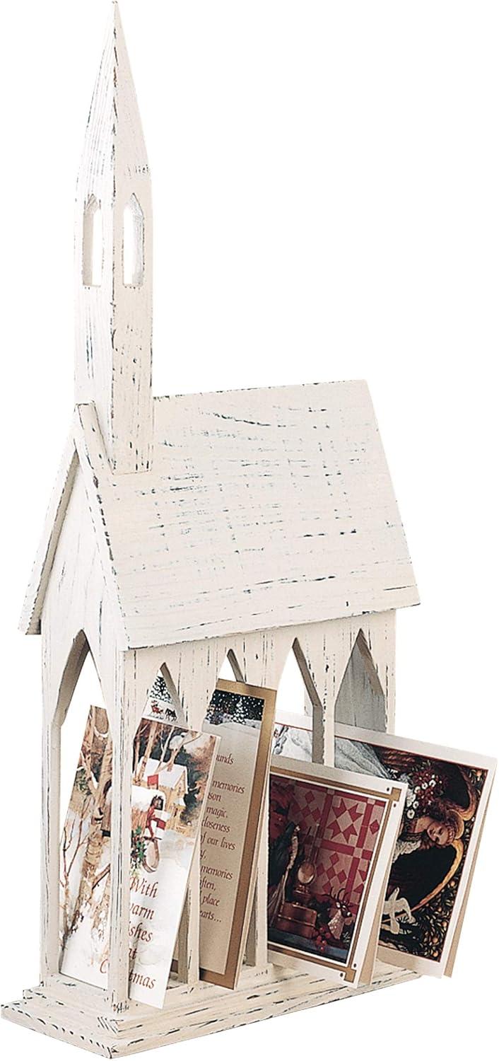 Gallerie II 24" Rustic White Church Chapel w/ White Roof Easter & Christmas Card Mail Holder