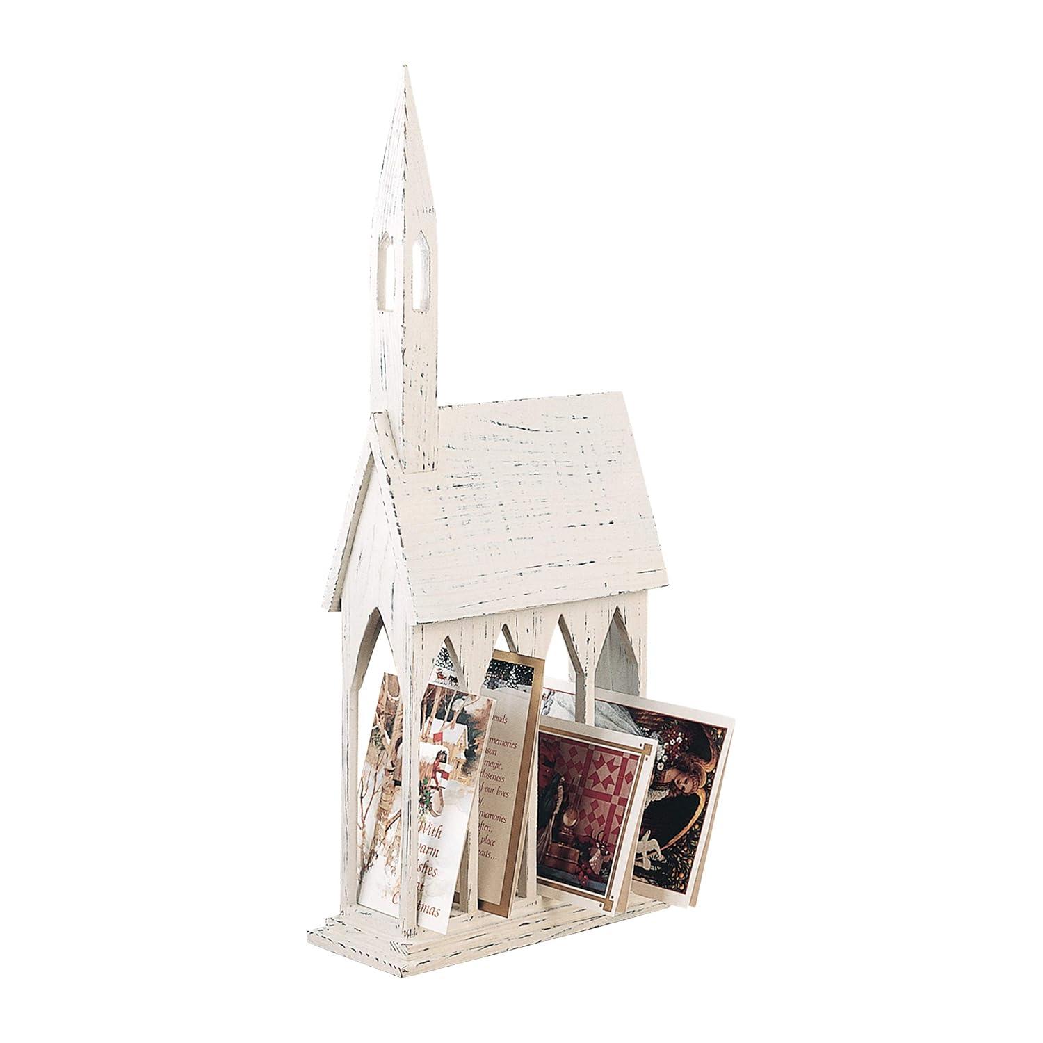 Gallerie II 24" Rustic White Church Chapel w/ White Roof Easter & Christmas Card Mail Holder