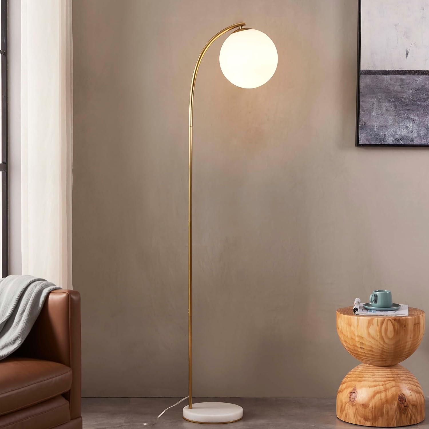 Brightech Luna Drop 75 in. Modern LED Arched Standing Floor Lamp with Frosted Glass Globe Shade
