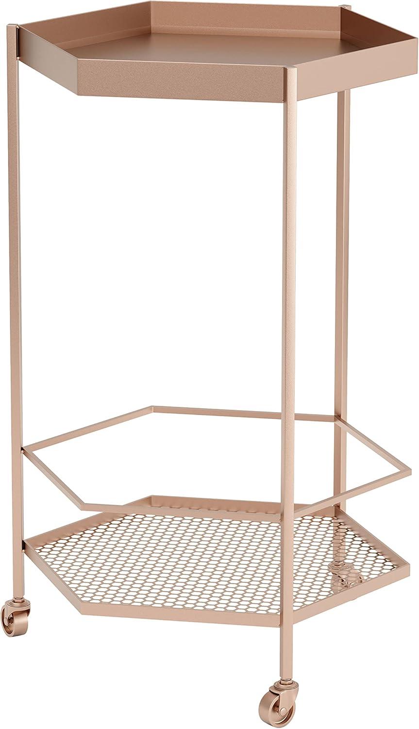 ZUO Hex Modern Steel Metal Bar Cart with Hexagon Shelves in Gold Finish